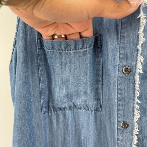 Billy T Blue Lyocell Chambray Hi-Low Button Front Boho Denim Dress Medium - Picture 4 of 15